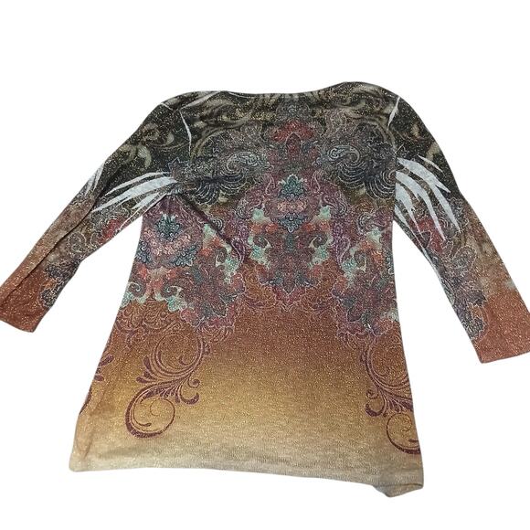Reba Women’s Top L Large Boho Fairy Paisley Ombre Tunic Shirt Glitter Long - Picture 8 of 8